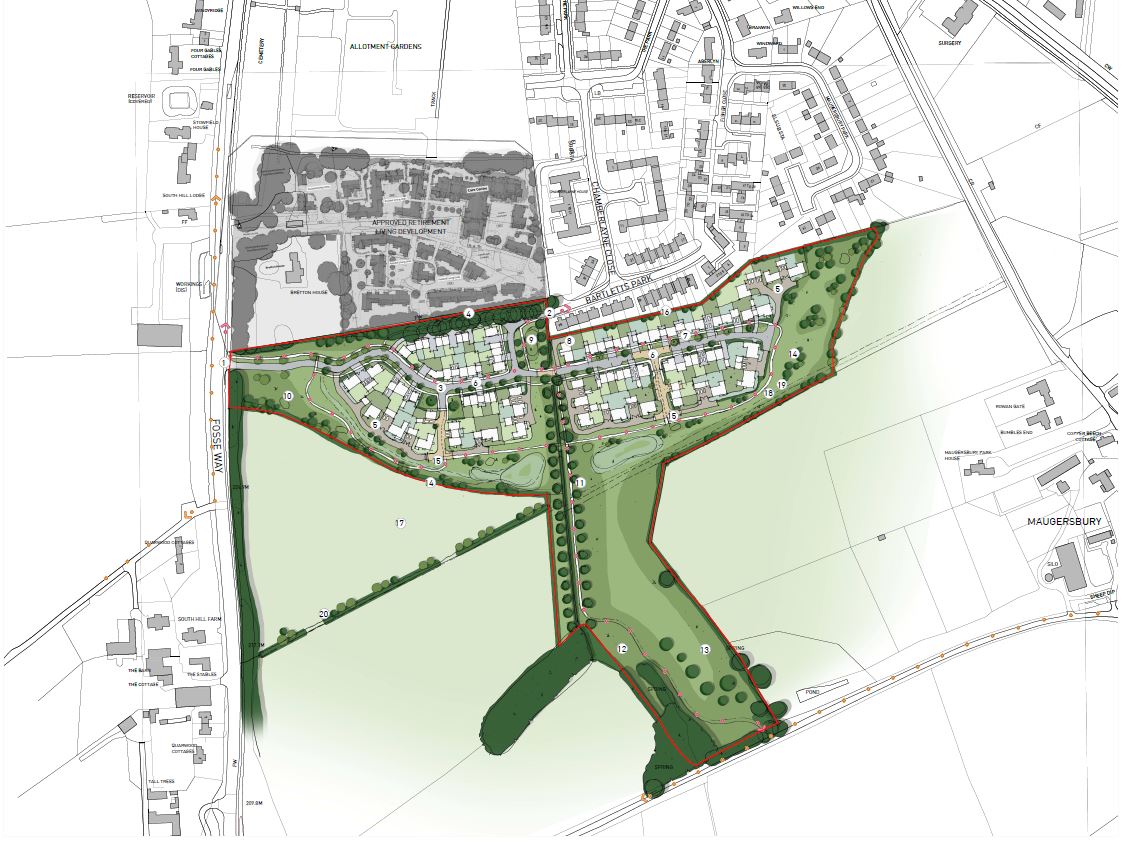 Stow on the Wold aerial land development plan. Illustration.