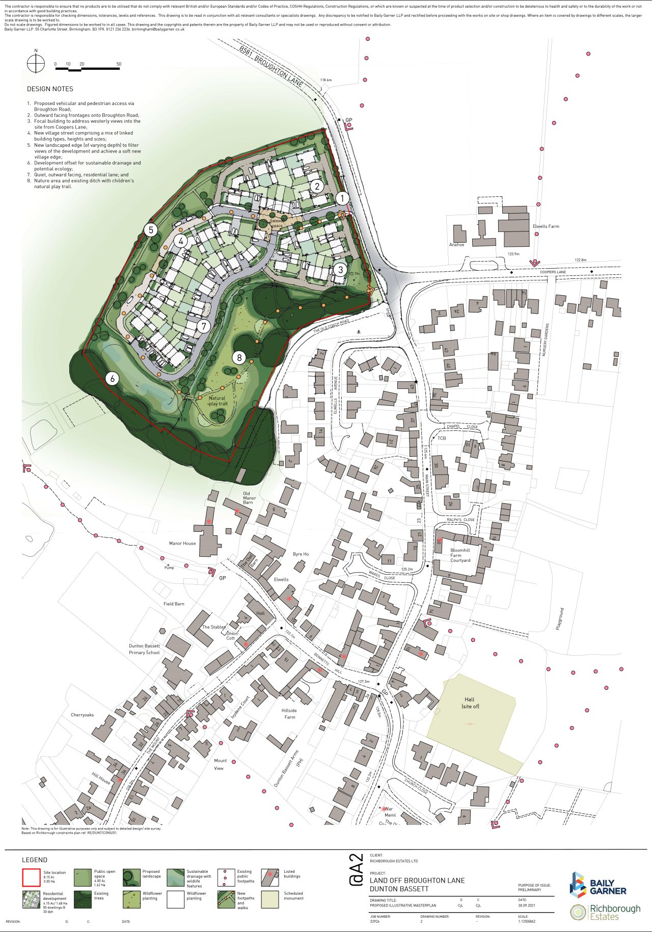 Han drawn masterplan of land at Dunton Bassett