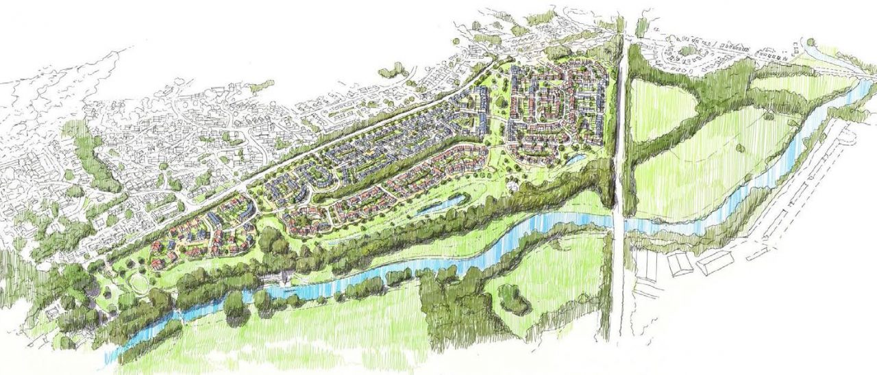 Cartoon drawing of housing development