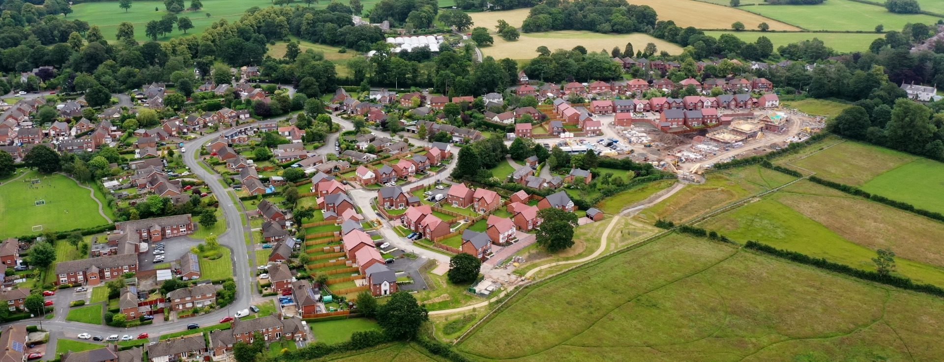 Aerial view of a housing development.