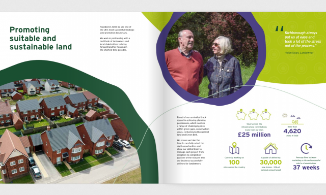 Open brochure page of the Deans and housing development