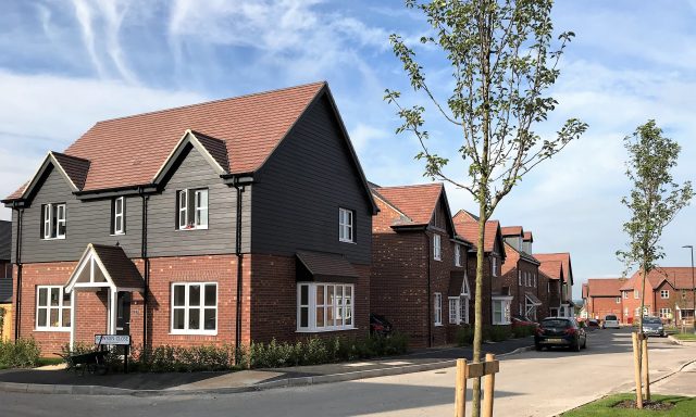 Side profile view of family houses in new development