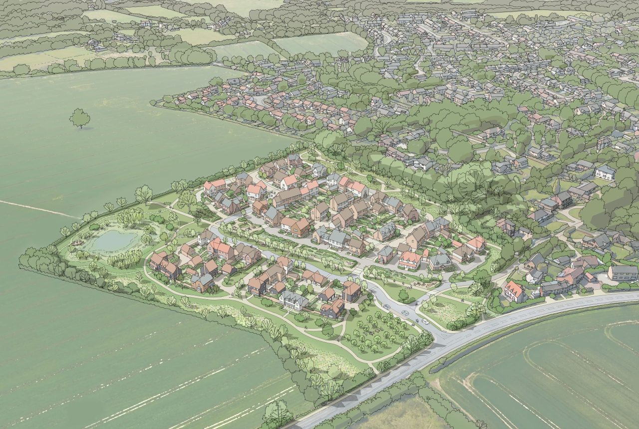 Illustrated aerial view of Danbury