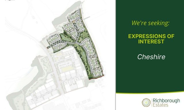 Overhead map view plan of land in cheshire with text "Expressions of interest"