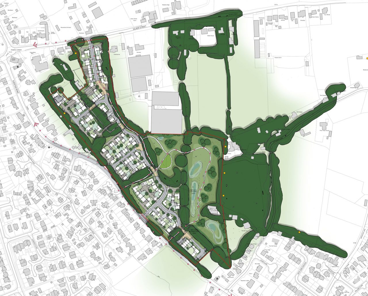 Overhead map plan of new development in Hordle