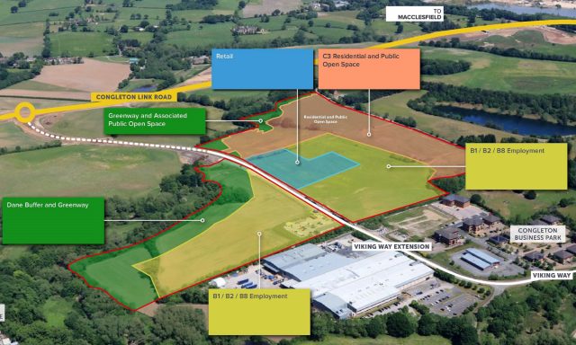 Congleton map for planning permission for mixed-use site, with labels showing plans