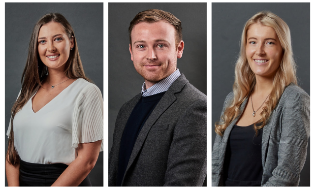 Collage of Alanna, Joe and Briony team members all smiling for their promotion