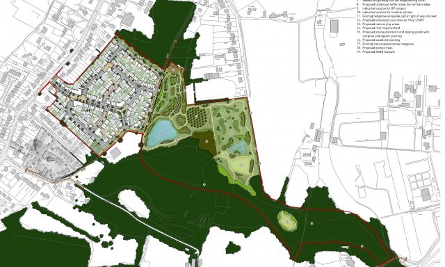 Satellite Masterplan of New Ottershaw planning permission area with large greenery area