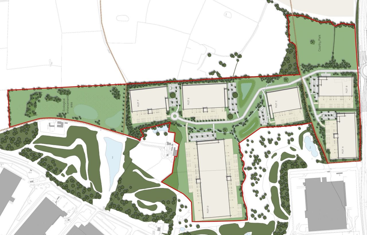 Illustration of a housing development with green space