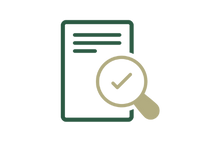 Icon of a magnifying glass approving a text document