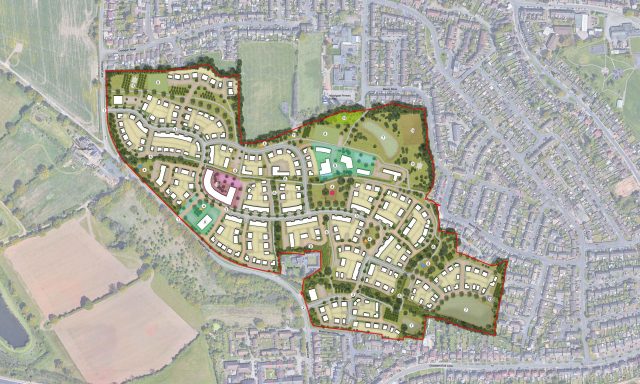 Illustration of a housing development from an aerial view