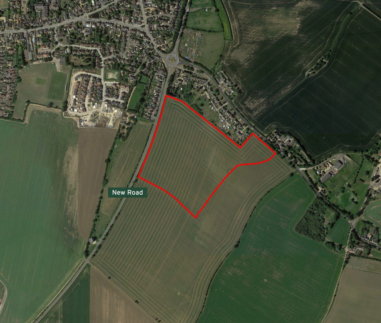 Outline of a new housing scheme in Warboys, Cambridgeshire being promoted by Richborough