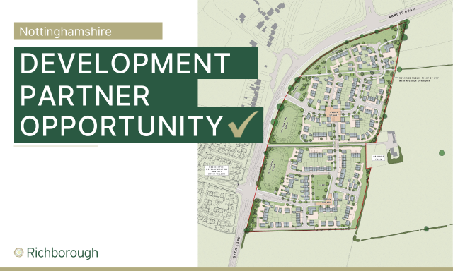 An aerial plan drawing of a proposed housing development showing where the home plots will be and how it will be laid out with roads and trees and access points