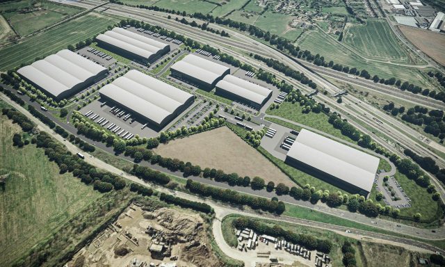 An aerial CGI of the proposed development at j9 of the M42