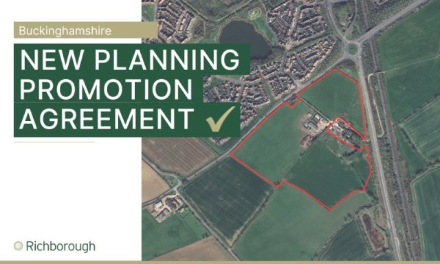 Image shows aerial view of land with a red line boundary o the site