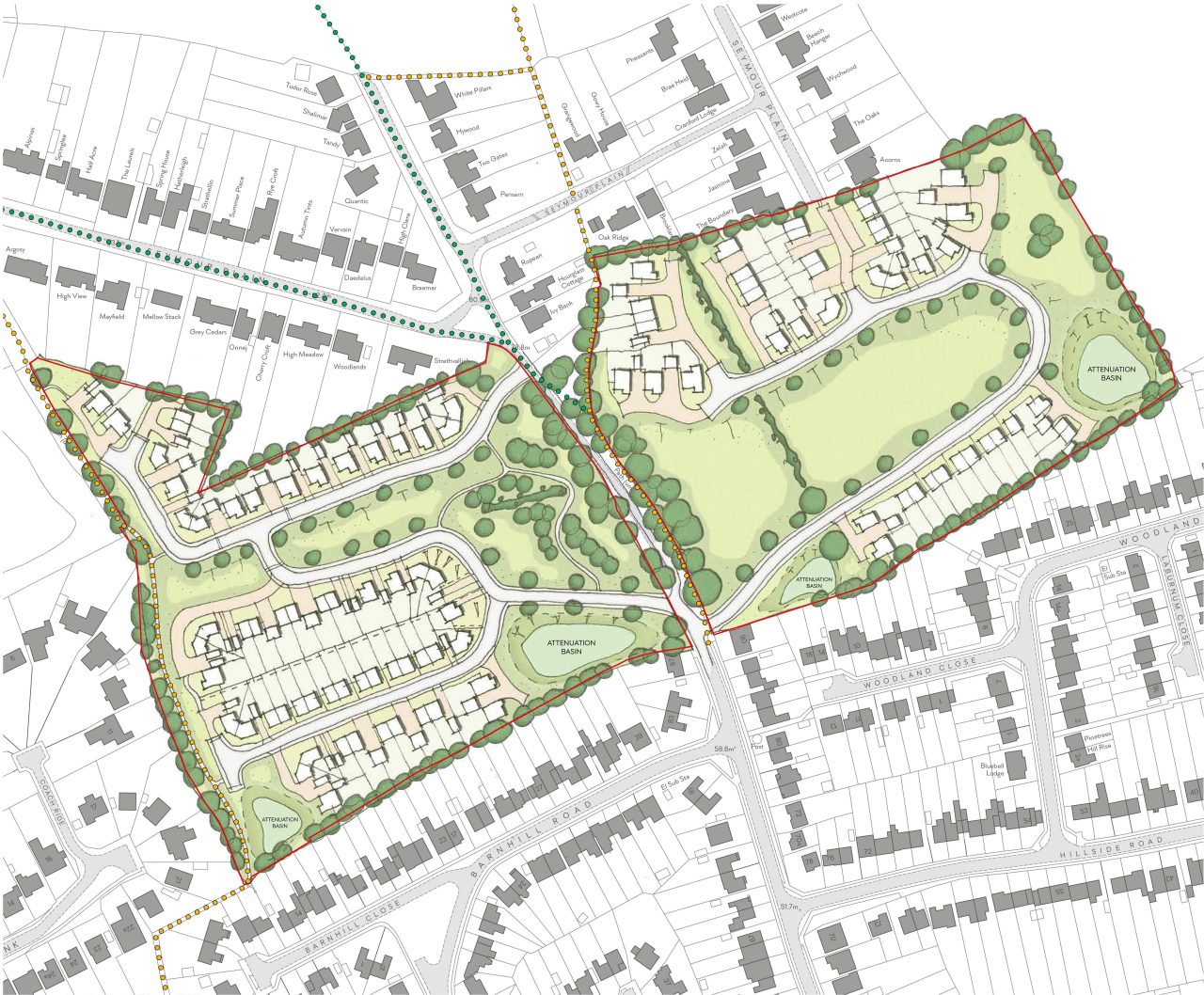 Sketch masterplan with redline boundary