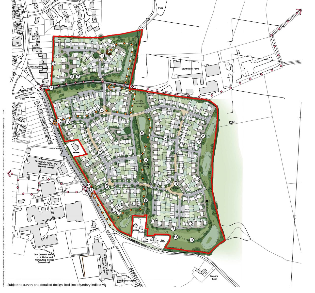 Site plan of new homes on map