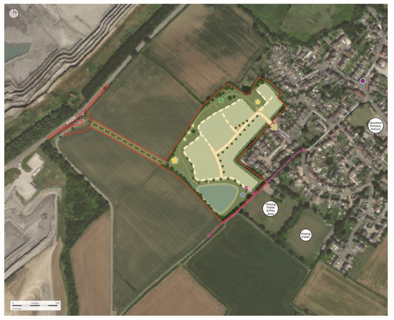 Aerial photo with plan